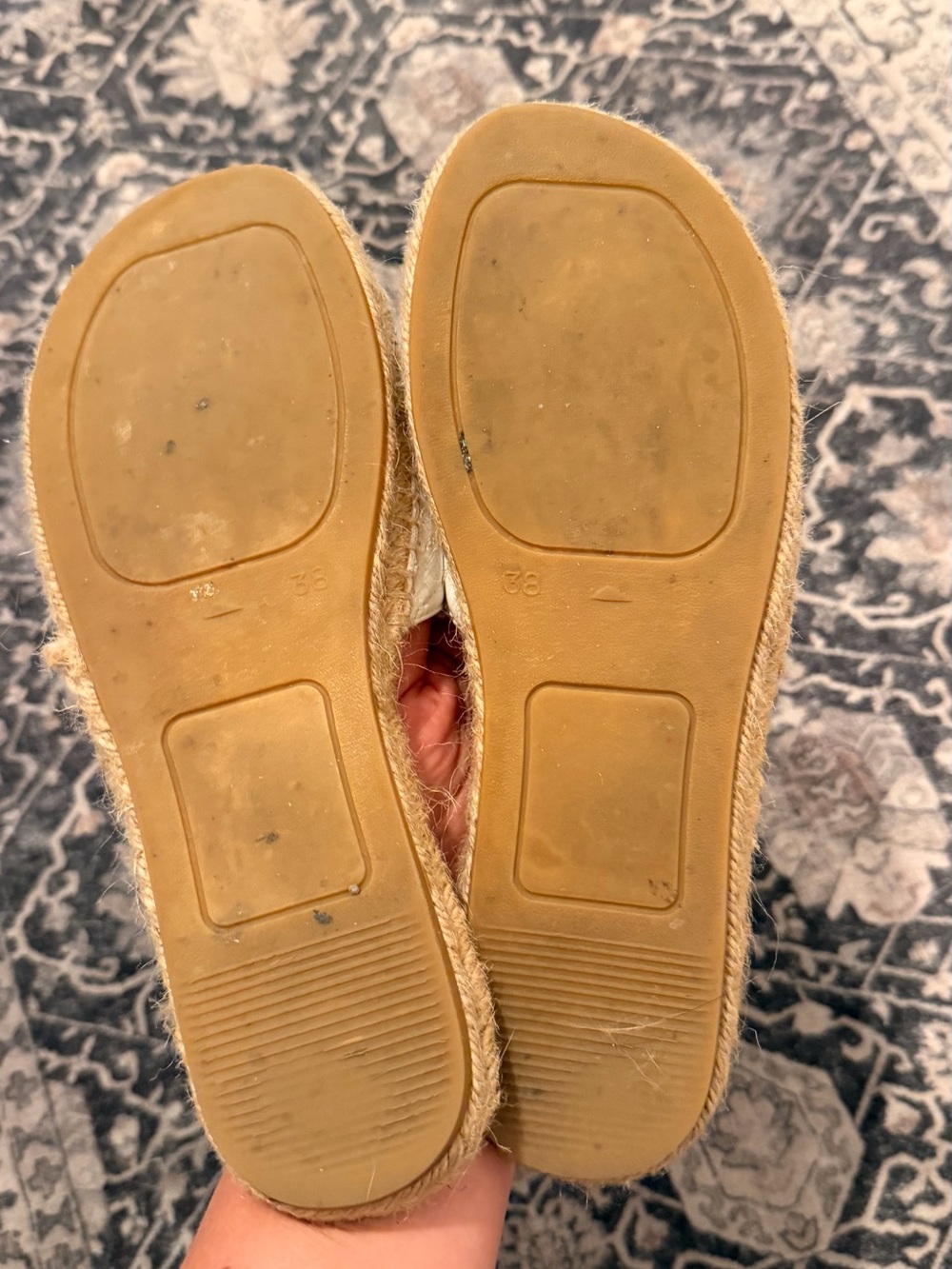 Valentino Cream Quilted Slide Mules with Rope Sole and Gold Logo - Picture 4 of 5